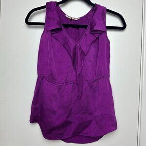 Rebecca Taylor Silk Purple Ruffle Sleeveless Top